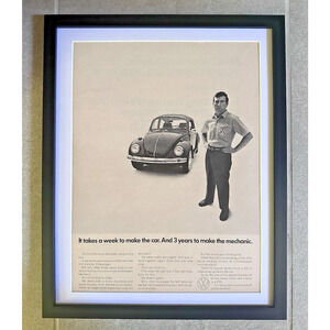 Framed 1969 VW Volkswagen Beetle Bug Car 3 Years Mechanic Original Print Ad